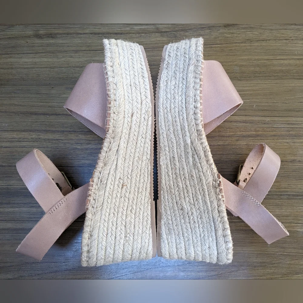 NEW Soludos Minorca Dove Grey Leather Platform Woven Espadrille Sandals Size 10